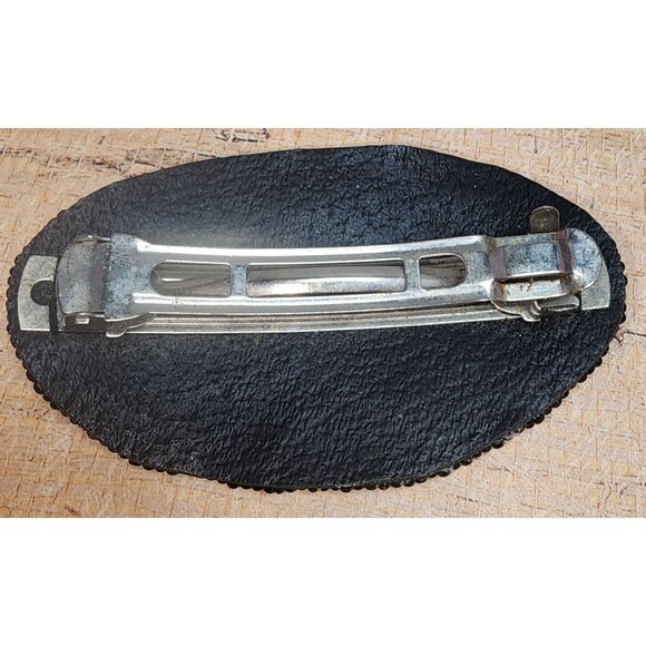 Vintage Beaded Christmas Tree Oval Leather Hair Barrette Clip Holiday Festive - Picture 4 of 4